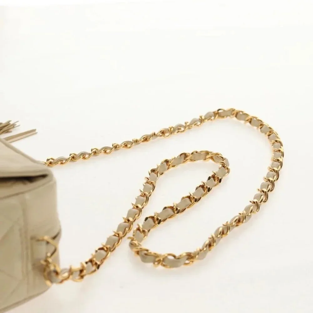 CHANEL Matelasse Chain Shoulder Bag Lamb Skin Ivory Gold CC Auth 154054V - Picture 9 of 16